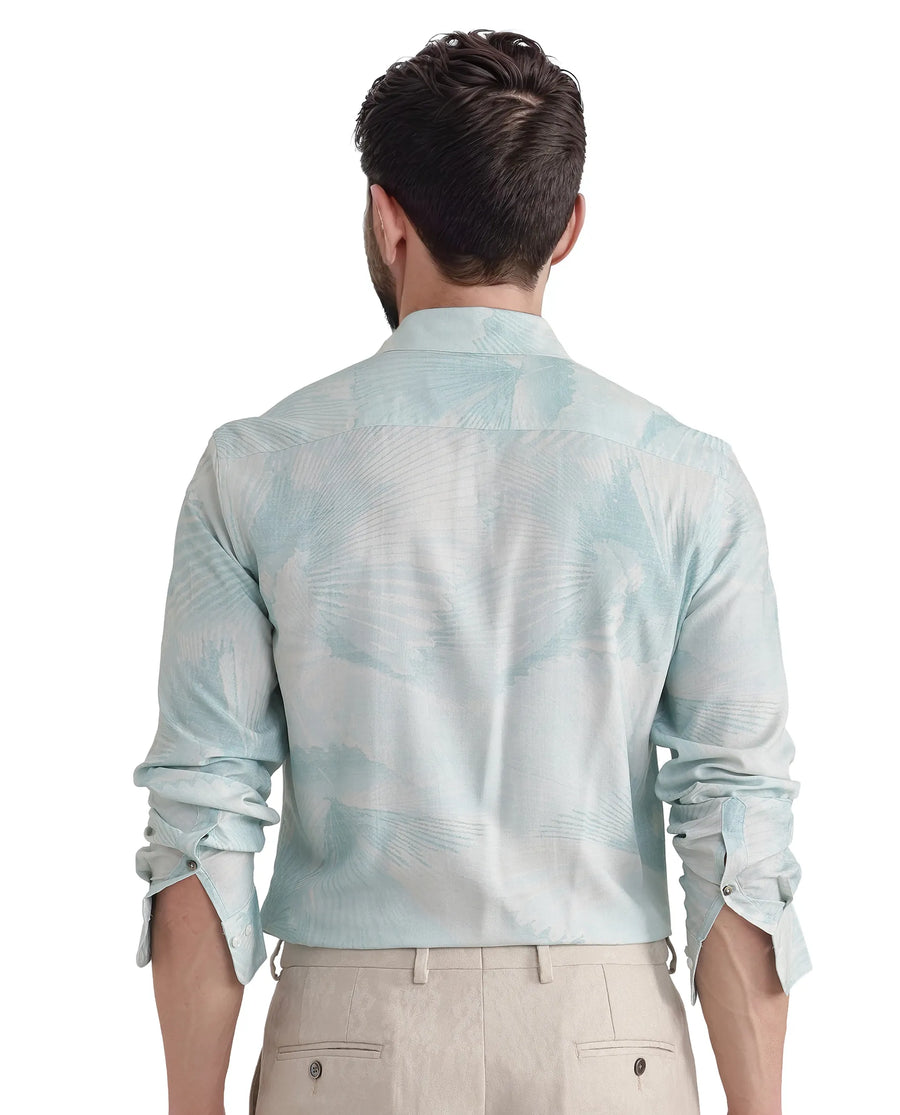 Rare Rabbit Men's Tasa Blue Viscose Abstract Print Relaxed Fit Full Sleeve Collared Shirt