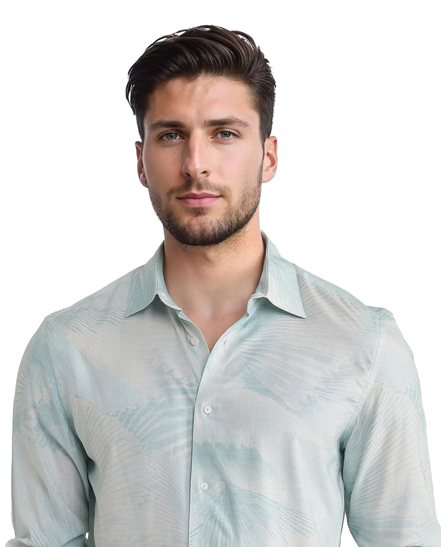 Rare Rabbit Men's Tasa Blue Viscose Abstract Print Relaxed Fit Full Sleeve Collared Shirt