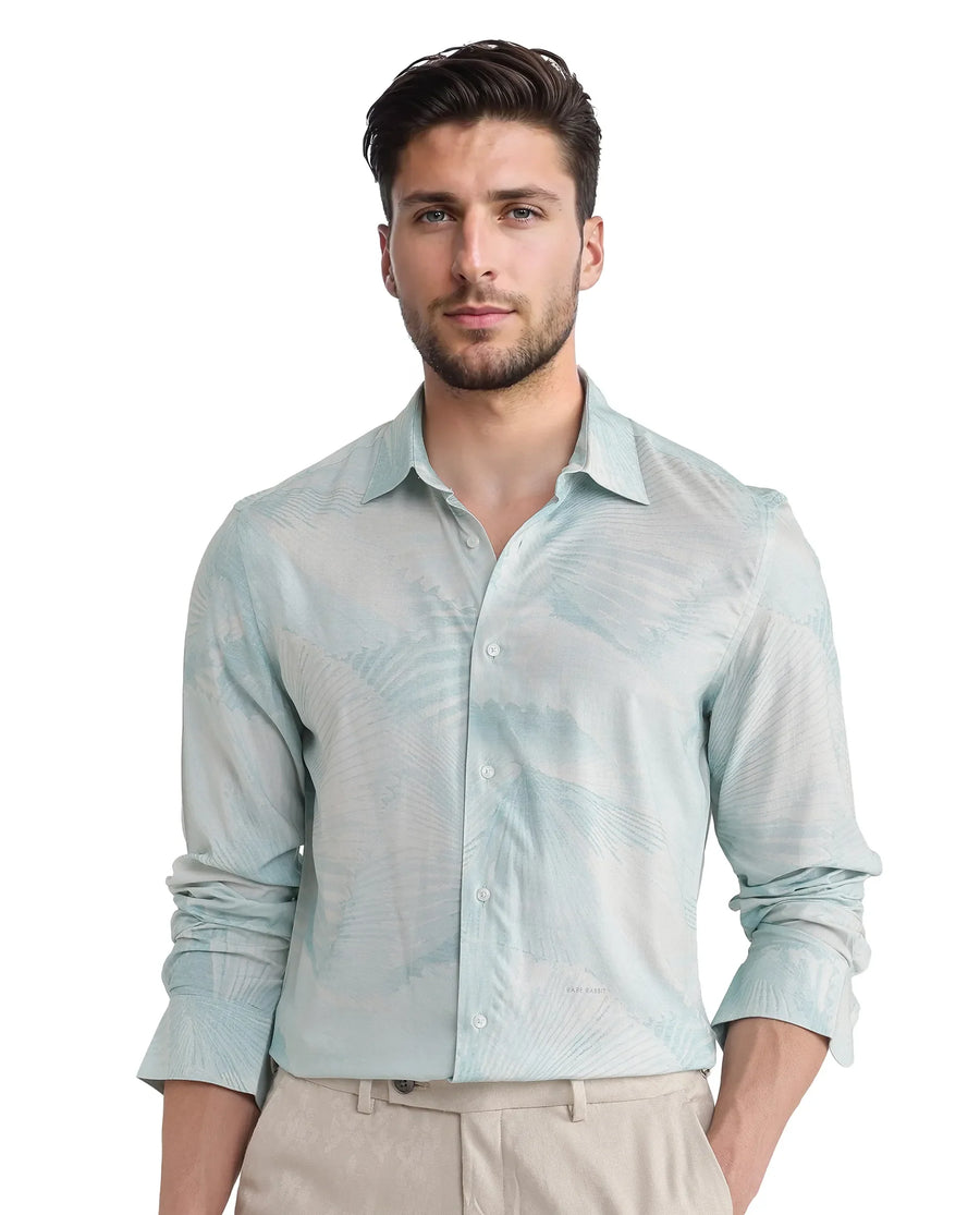 Rare Rabbit Men's Tasa Blue Viscose Abstract Print Relaxed Fit Full Sleeve Collared Shirt