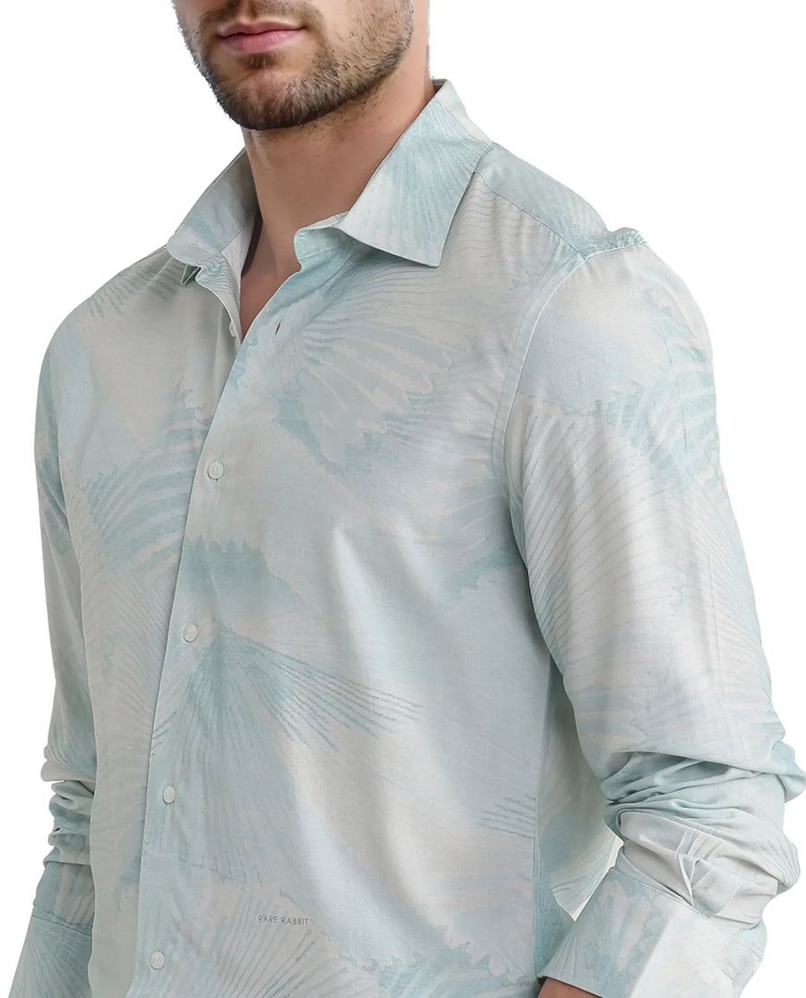 Rare Rabbit Men's Tasa Blue Viscose Abstract Print Relaxed Fit Full Sleeve Collared Shirt