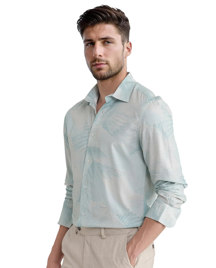 Rare Rabbit Men's Tasa Blue Viscose Abstract Print Relaxed Fit Full Sleeve Collared Shirt