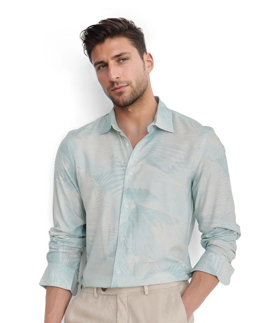 Rare Rabbit Men's Tasa Blue Viscose Abstract Print Relaxed Fit Full Sleeve Collared Shirt