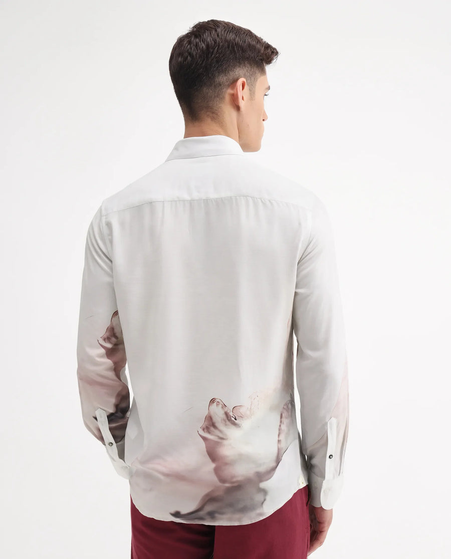 Rare Rabbit Men's Tavi White Viscose Floral Print Regular Fit Full Sleeve Collared Shirt