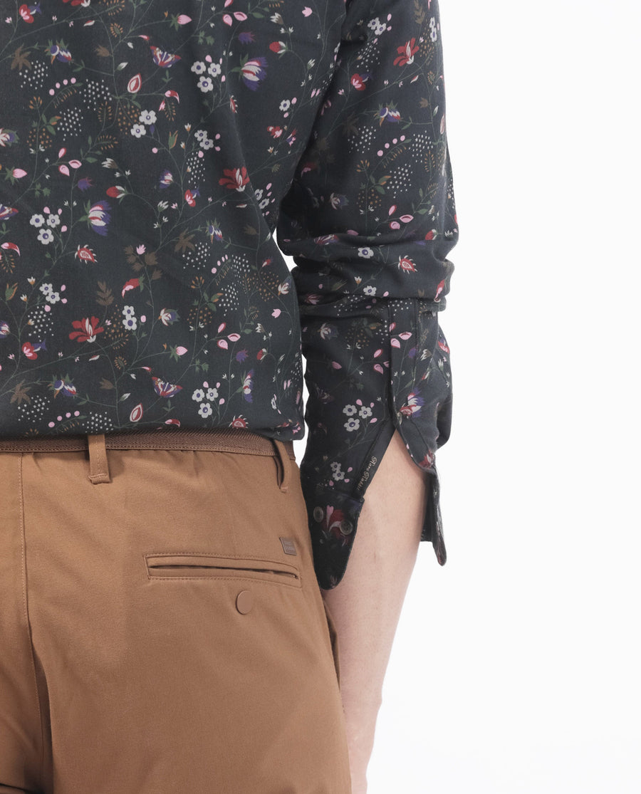 Rare Rabbit Men's Teleux Black Cotton Floral Print Tailored Fit Full Sleeve Collared Shirt