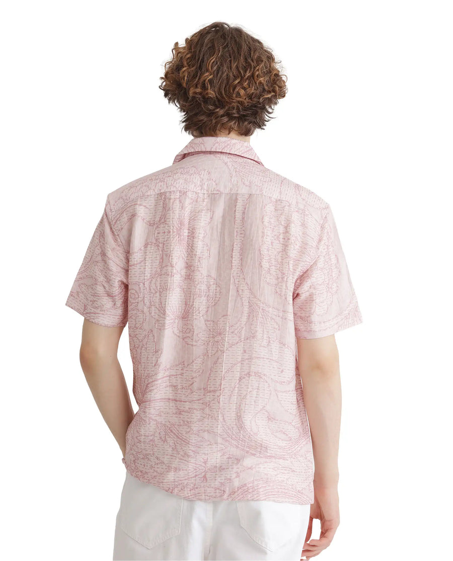 Rare Rabbit Men's Telo Pink Viscose Blend Floral Print Boxy Fit Half Sleeve Cuban Collar Shirt