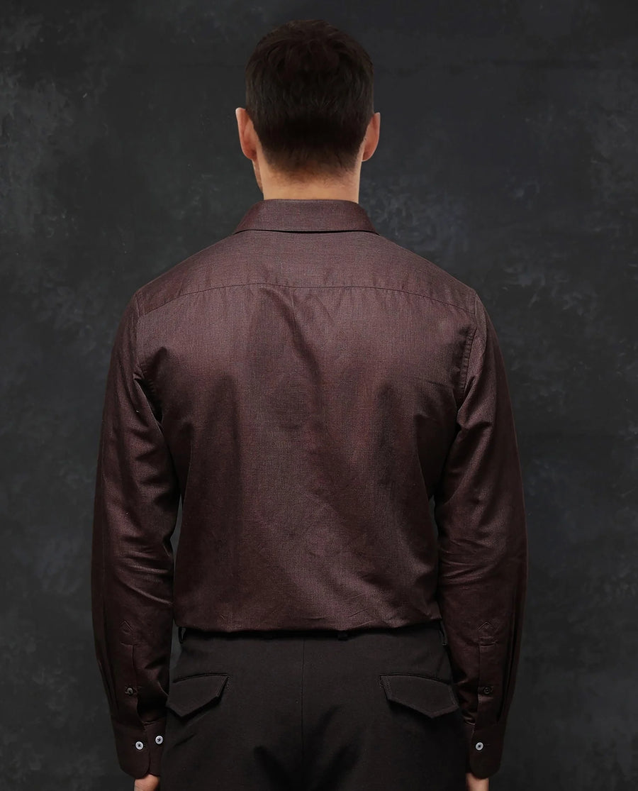 Rare Rabbit Men's Tempa Dark Brown Cotton Plain Regular Fit Full Sleeve Collared Shirt