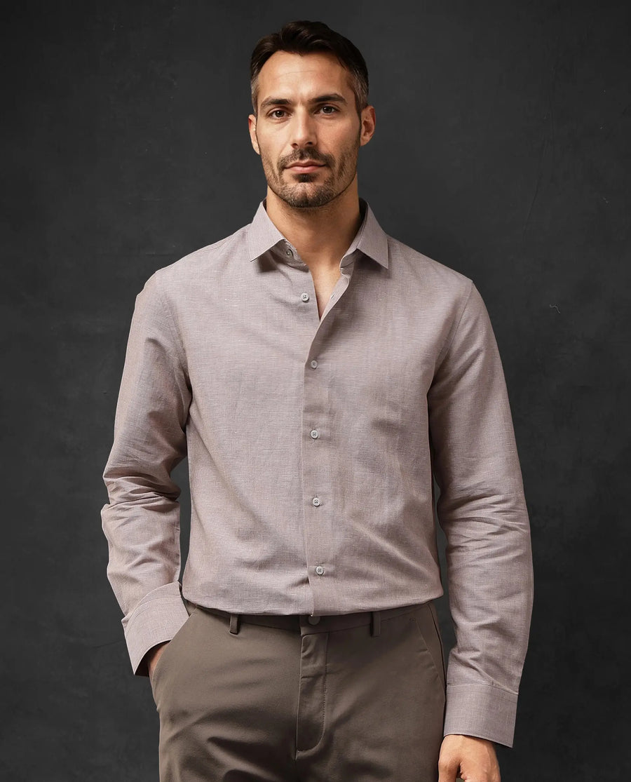 Rare Rabbit Men's Tempa Dusky Peach Cotton Plain Regular Fit Full Sleeve Collared Shirt