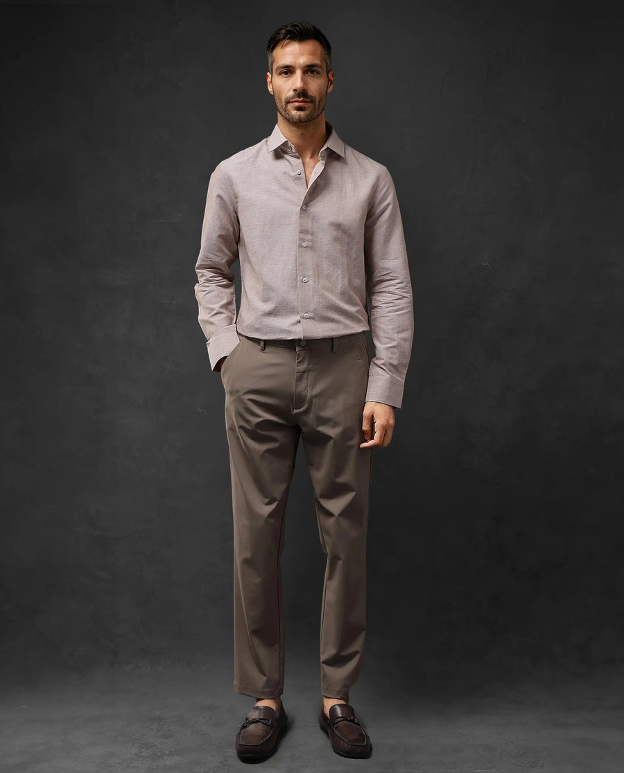 Rare Rabbit Men's Tempa Dusky Peach Cotton Plain Regular Fit Full Sleeve Collared Shirt