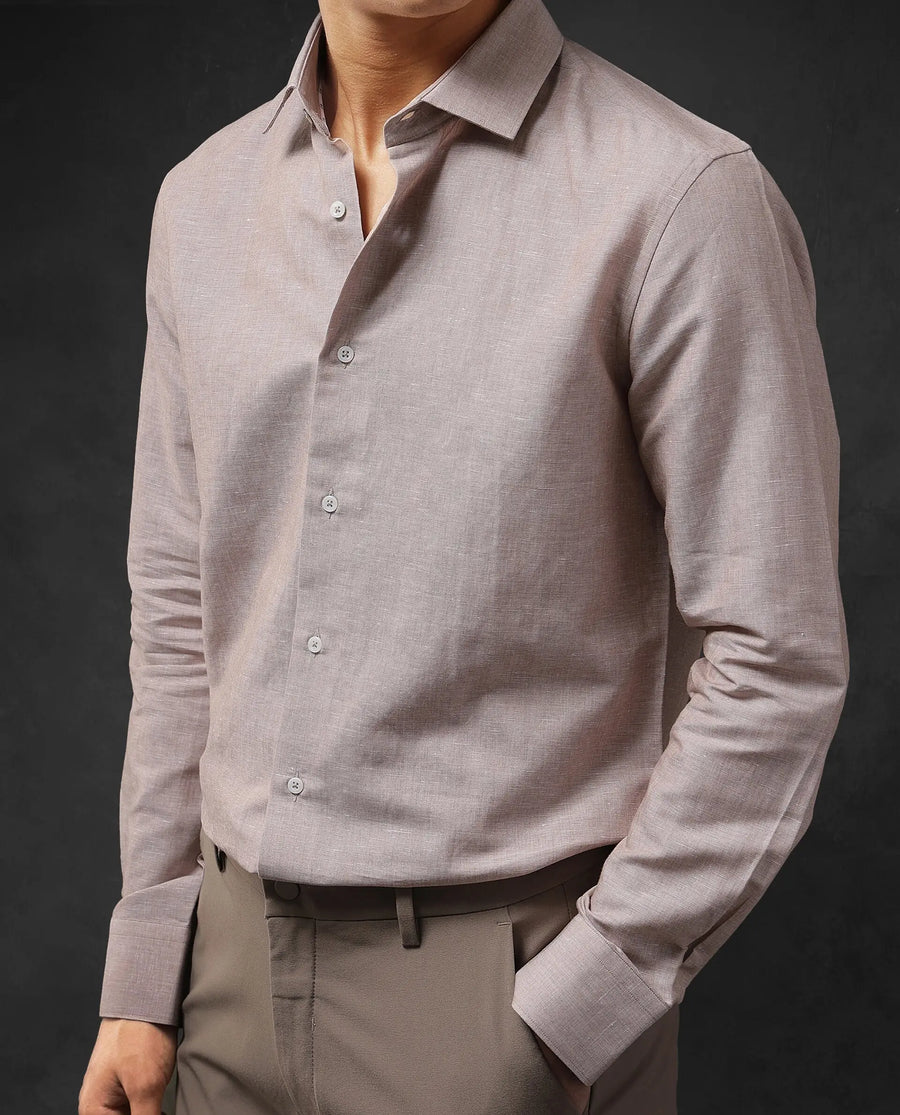 Rare Rabbit Men's Tempa Dusky Peach Cotton Plain Regular Fit Full Sleeve Collared Shirt