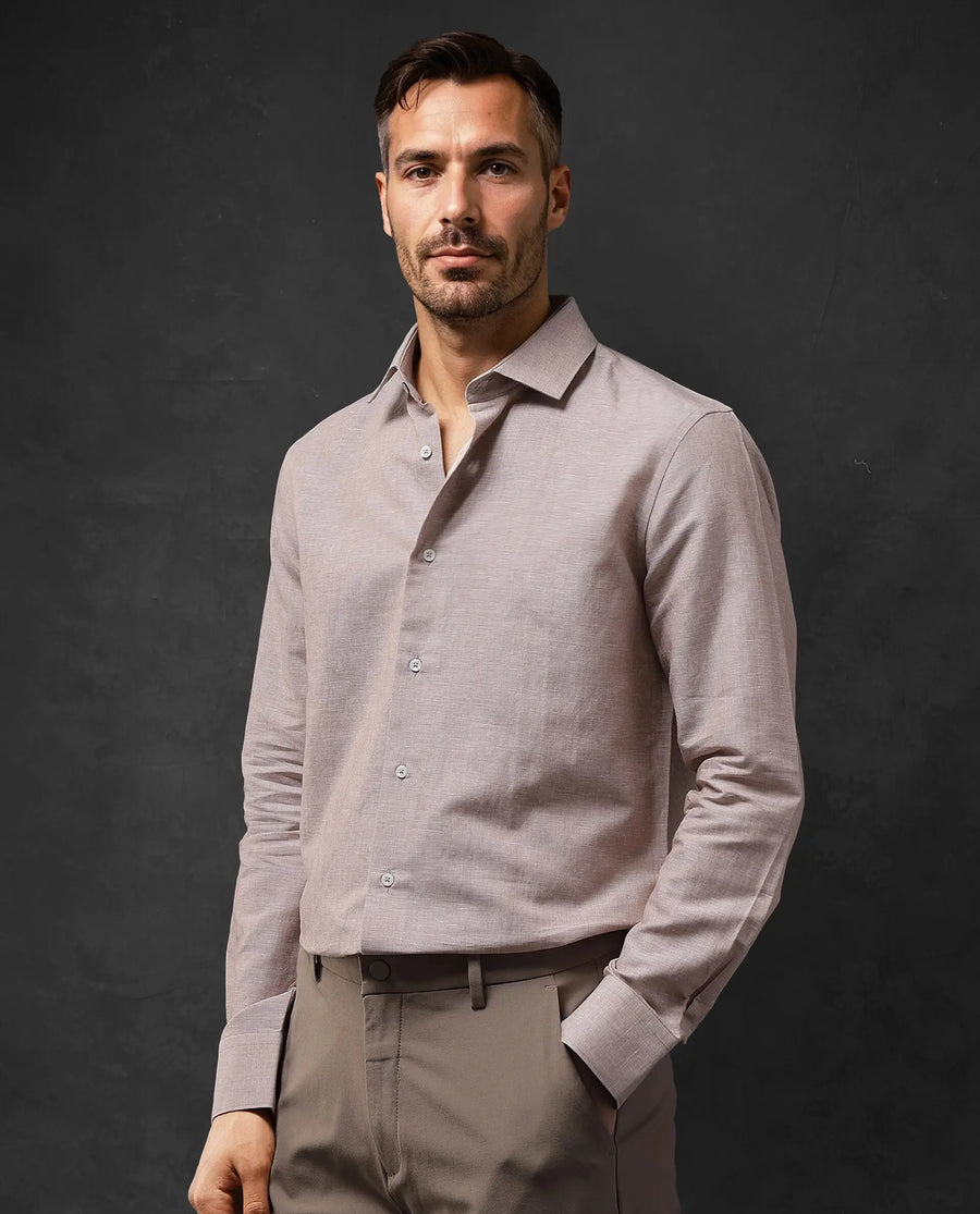 Rare Rabbit Men's Tempa Dusky Peach Cotton Plain Regular Fit Full Sleeve Collared Shirt