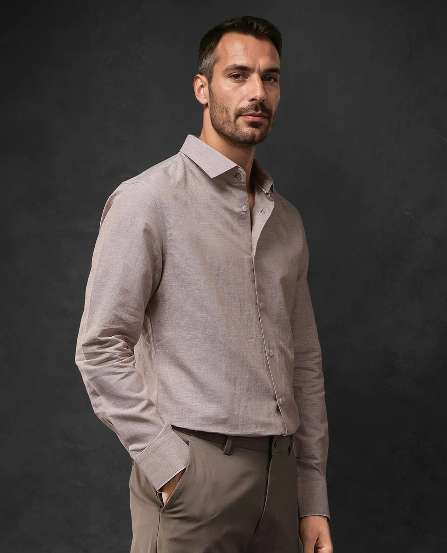 Rare Rabbit Men's Tempa Dusky Peach Cotton Plain Regular Fit Full Sleeve Collared Shirt