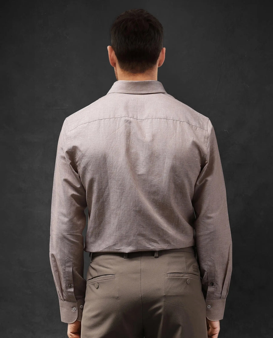 Rare Rabbit Men's Tempa Dusky Peach Cotton Plain Regular Fit Full Sleeve Collared Shirt