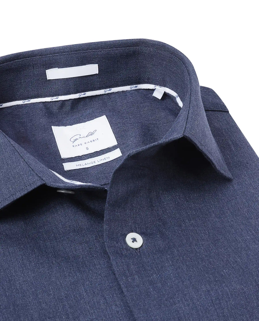 Rare Rabbit Men's Tempa Navy Cotton Plain Regular Fit Full Sleeve Collared Shirt