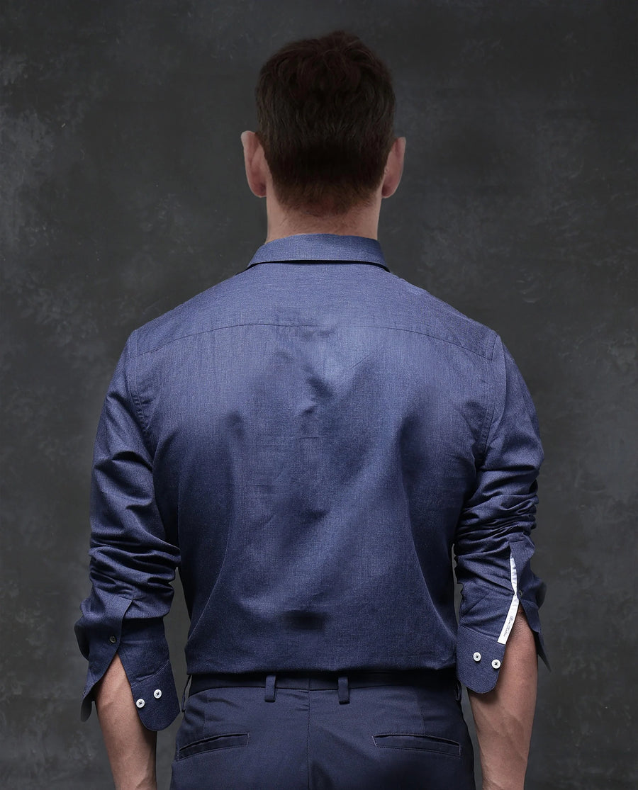 Rare Rabbit Men's Tempa Navy Cotton Plain Regular Fit Full Sleeve Collared Shirt