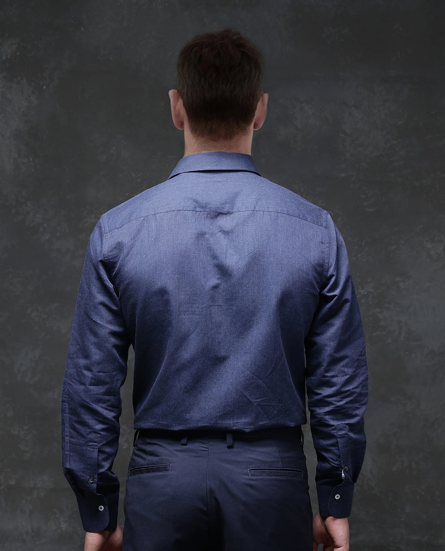 Rare Rabbit Men's Tempa Navy Cotton Plain Regular Fit Full Sleeve Collared Shirt