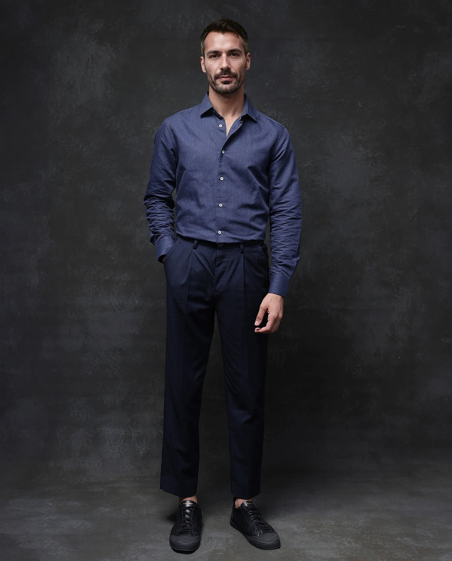 Rare Rabbit Men's Tempa Navy Cotton Plain Regular Fit Full Sleeve Collared Shirt