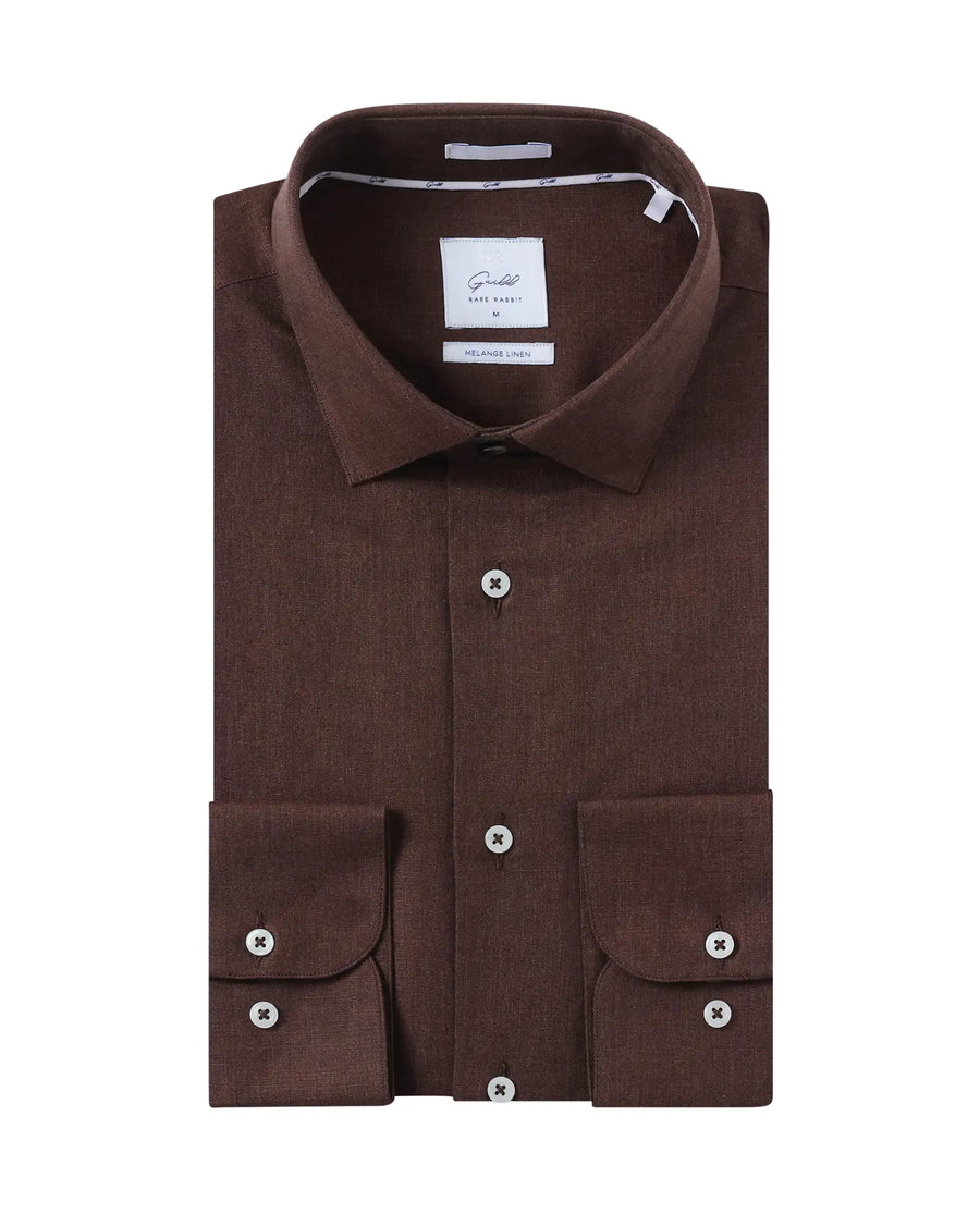 Rare Rabbit Men's Tempa Dark Brown Cotton Plain Regular Fit Full Sleeve Collared Shirt