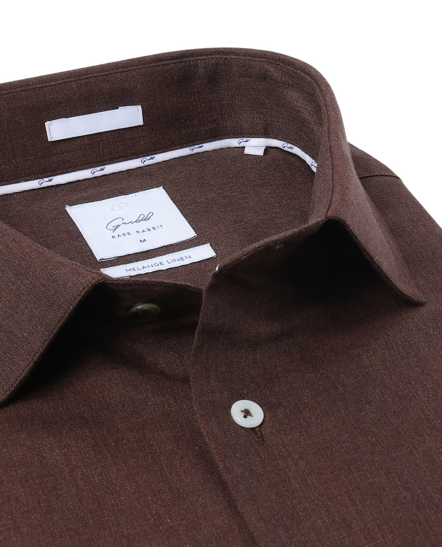 Rare Rabbit Men's Tempa Dark Brown Cotton Plain Regular Fit Full Sleeve Collared Shirt