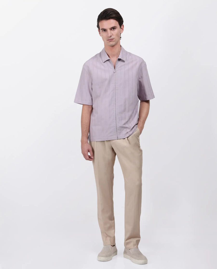 Rare Rabbit Men's Tenerz Dusky Purple Cotton Striped Print Boxy Fit Half Sleeve Collared Shirt