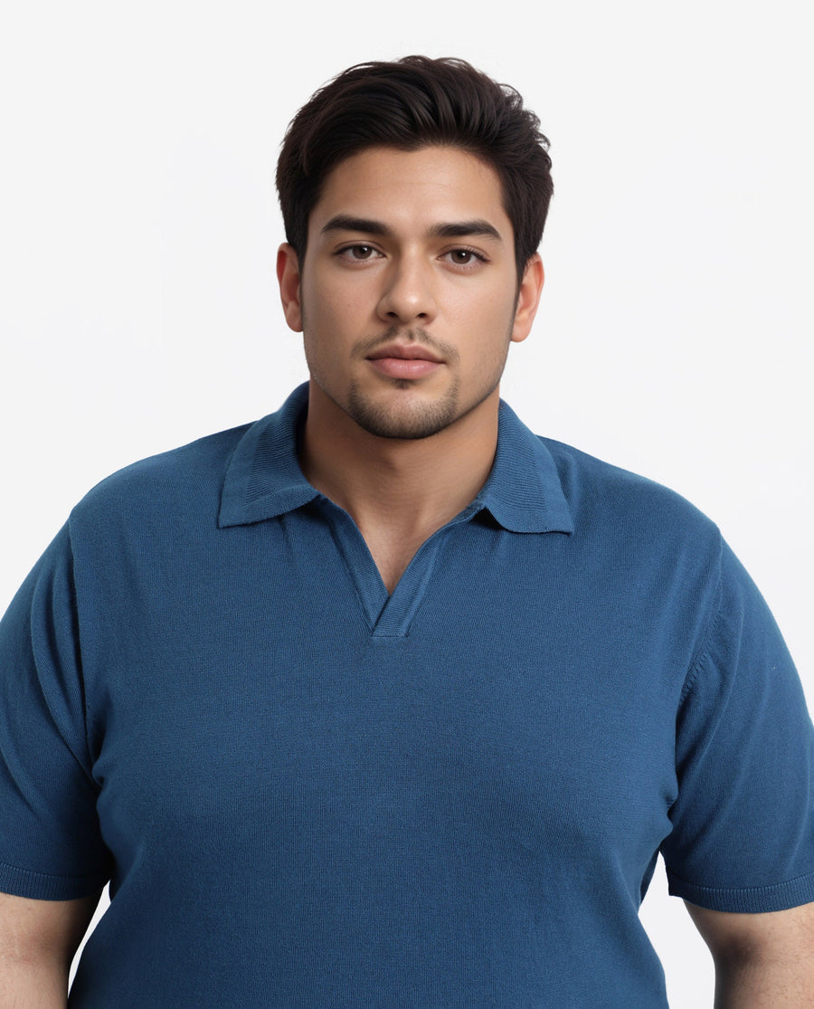 Rare Rabbit Men's Teny-L Dark Blue Cotton Blend Plain Plus Size Half Sleeve Polo