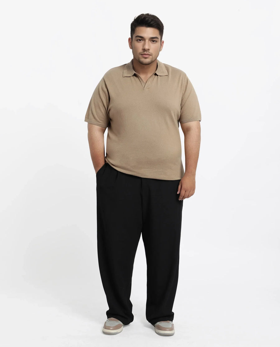 Rare Rabbit Men's Teny-L Khaki Cotton Blend Plain Plus Size Half Sleeve Polo
