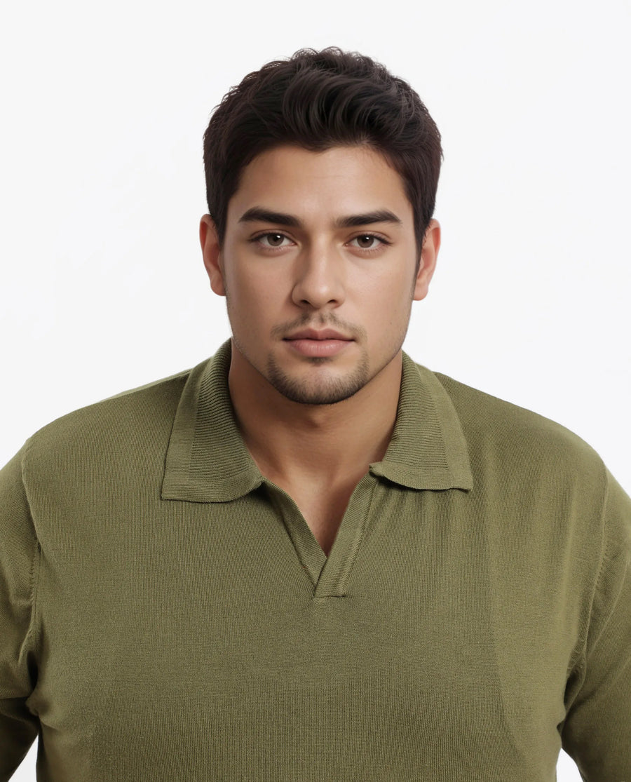 Rare Rabbit Men's Teny-L Olive Cotton Blend Plain Plus Size Half Sleeve Polo