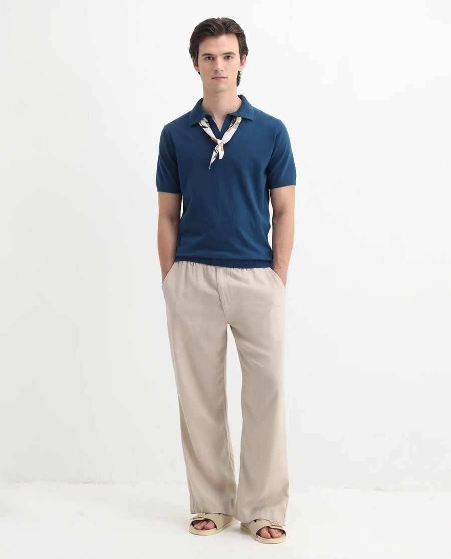 Rare Rabbit Men's Teny Dark Blue Cotton Blend Plain Regular Fit Half Sleeve Polo