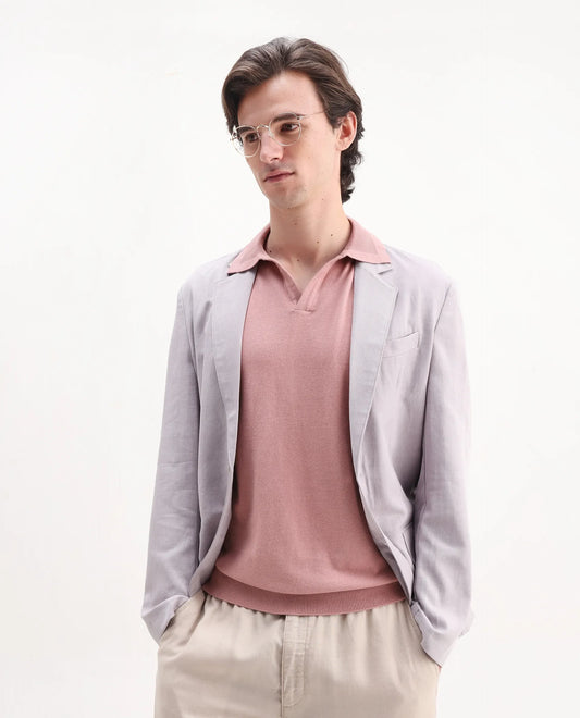 Rare Rabbit Men's Teny Dusky Pink Cotton Blend Plain Regular Fit Half Sleeve Polo