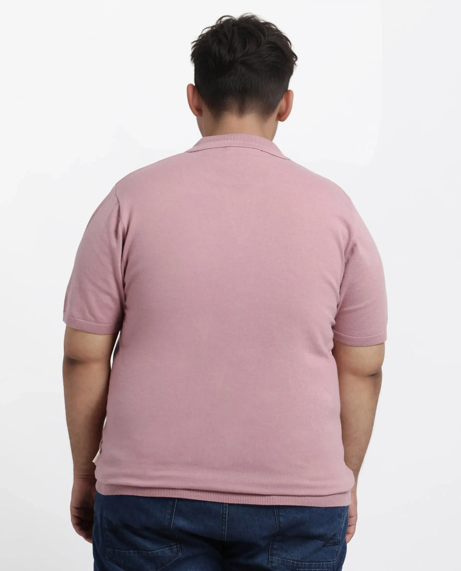 Rare Rabbit Men's Teny-L Dusky Pink Cotton Blend Plain Plus Size Half Sleeve Polo