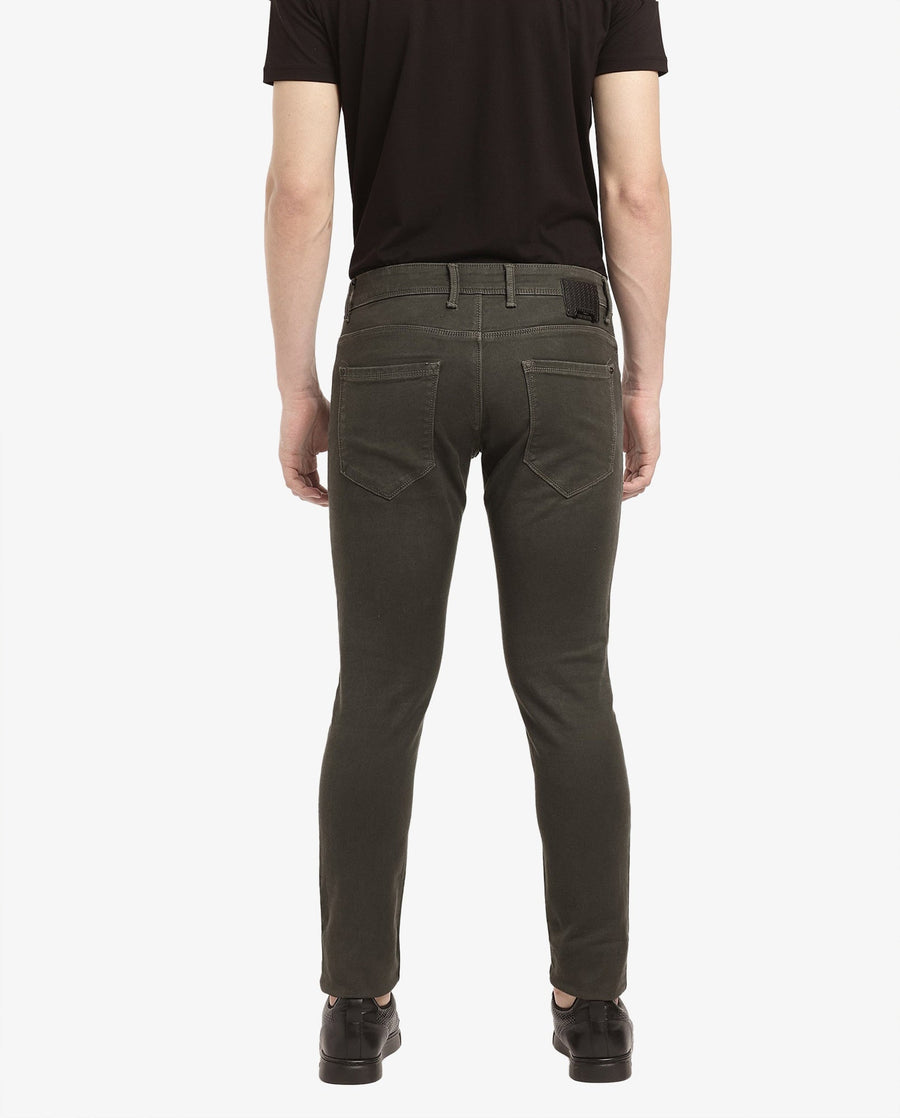 Rare Rabbit Men's Terra Olive Cotton Plain Hawk Slim Fit Jeans