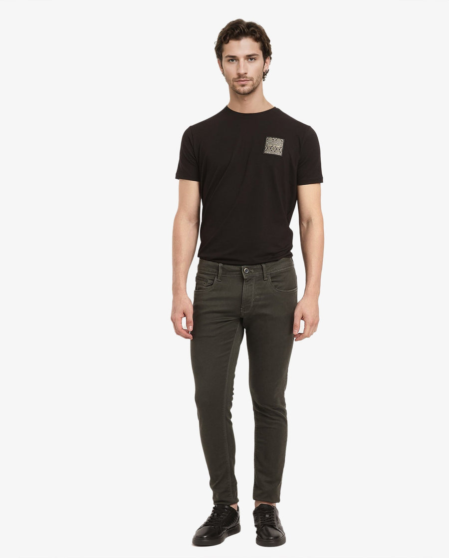 Rare Rabbit Men's Terra Olive Cotton Plain Hawk Slim Fit Jeans