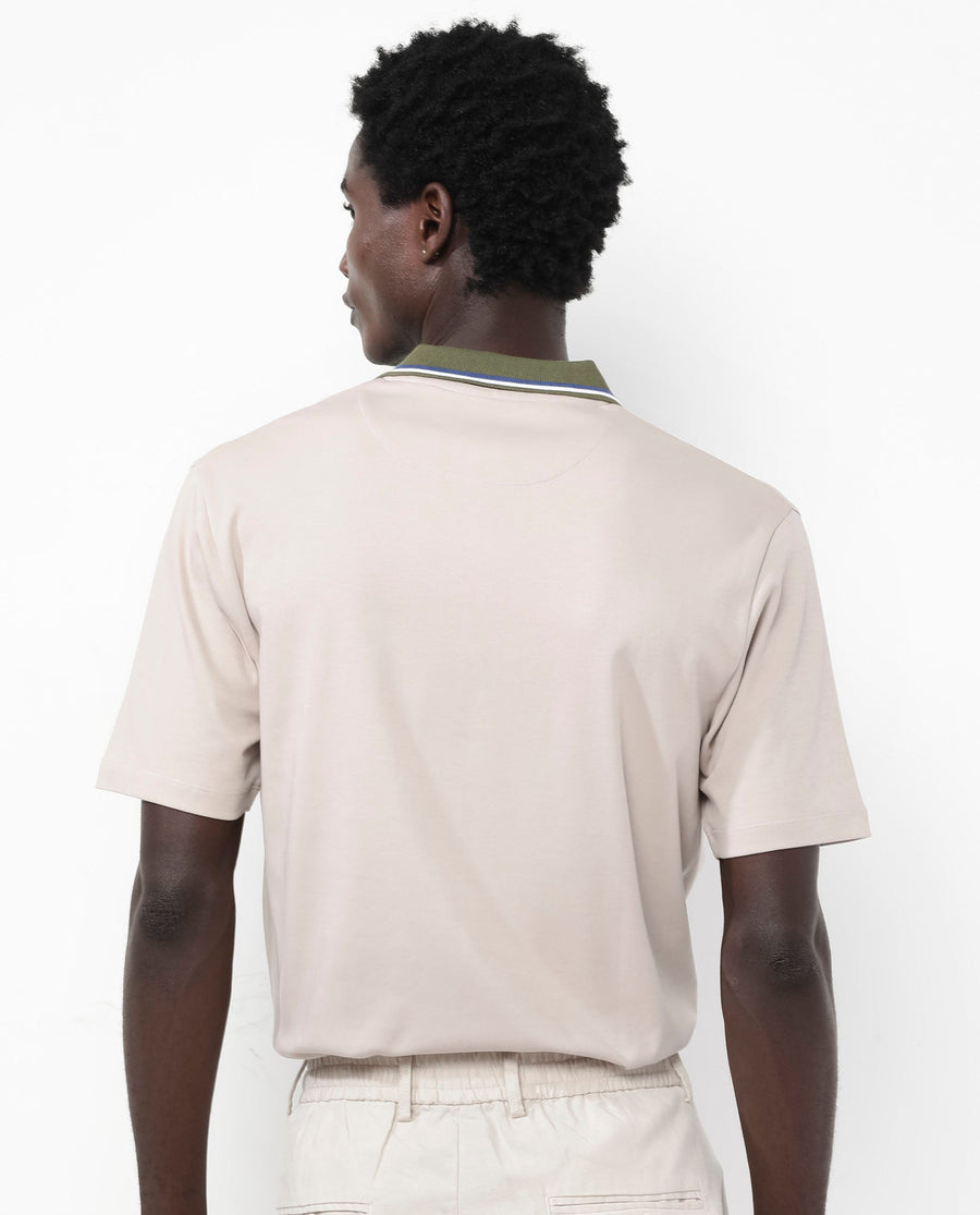 Rare Rabbit Men's Territ Beige Cotton Plain Regular Fit Half Sleeve Polo