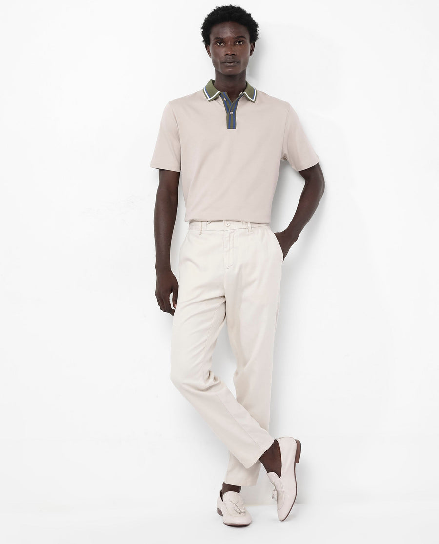 Rare Rabbit Men's Territ Beige Cotton Plain Regular Fit Half Sleeve Polo