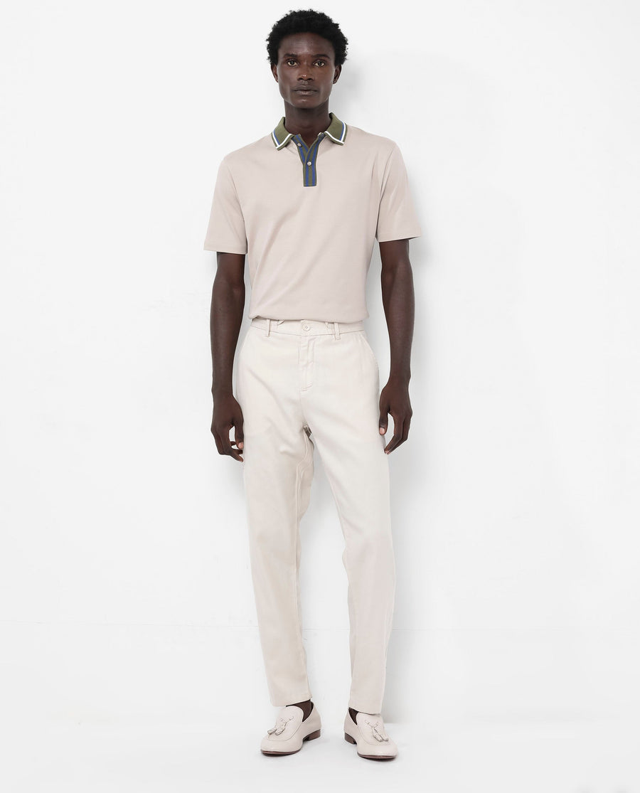 Rare Rabbit Men's Territ Beige Cotton Plain Regular Fit Half Sleeve Polo