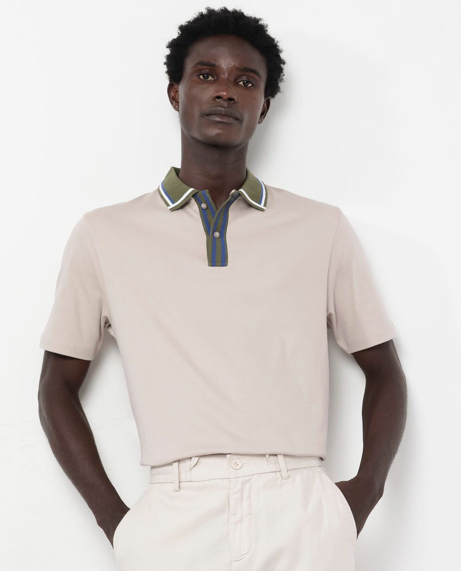 Rare Rabbit Men's Territ Beige Cotton Plain Regular Fit Half Sleeve Polo