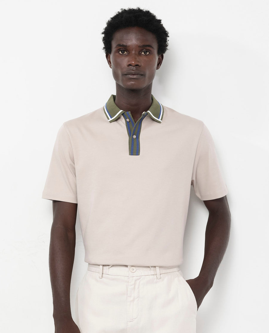 Rare Rabbit Men's Territ Beige Cotton Plain Regular Fit Half Sleeve Polo