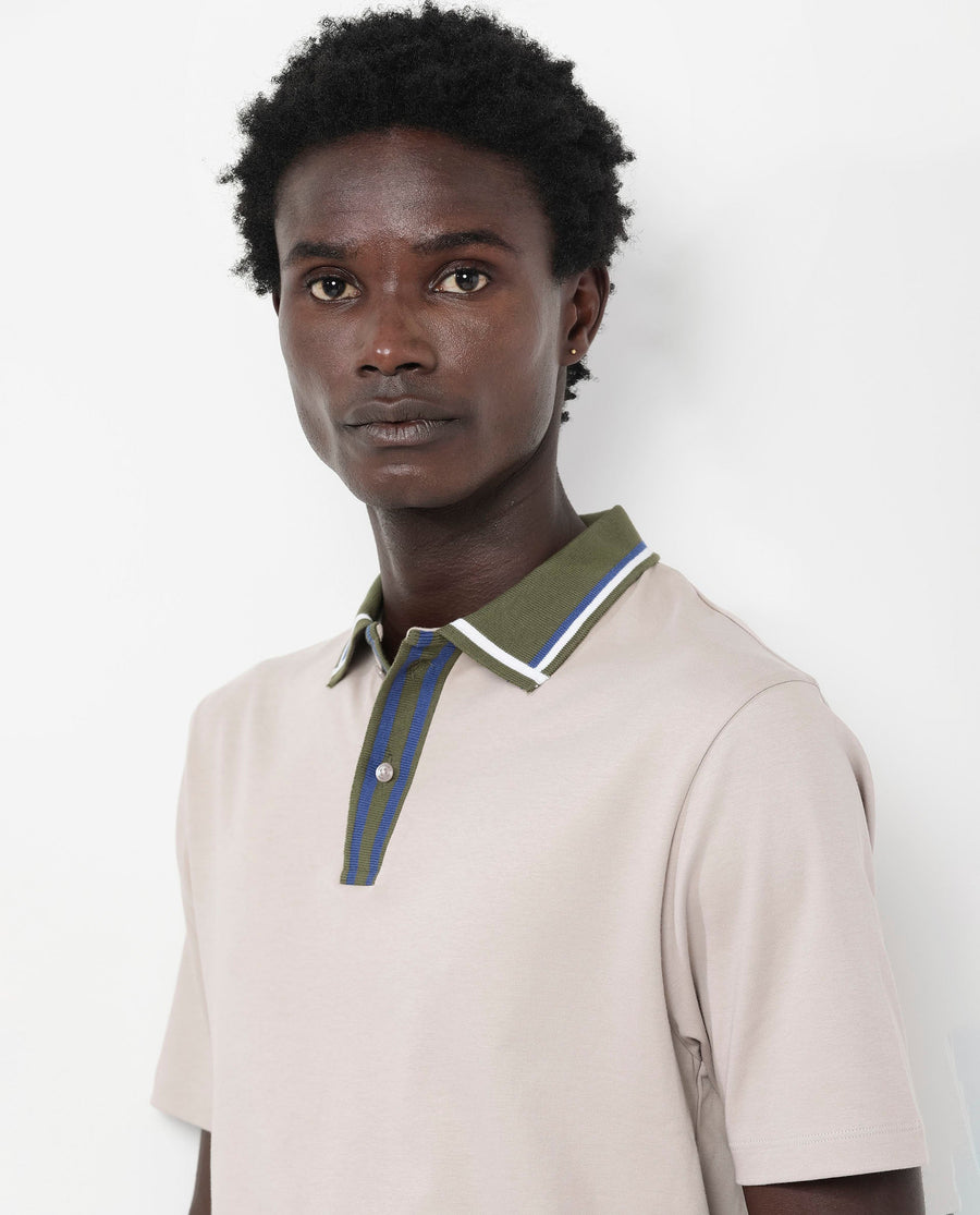 Rare Rabbit Men's Territ Beige Cotton Plain Regular Fit Half Sleeve Polo