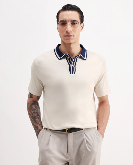 Rare Rabbit Men's Territ Pastel Yellow Cotton Plain Regular Fit Half Sleeve Polo