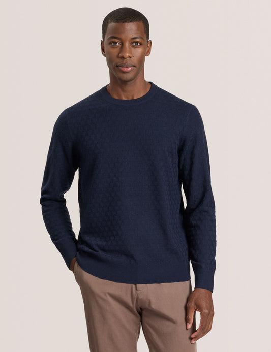 T STITCH LONG SLEEVE CREW NECK SWEATER | NAVY