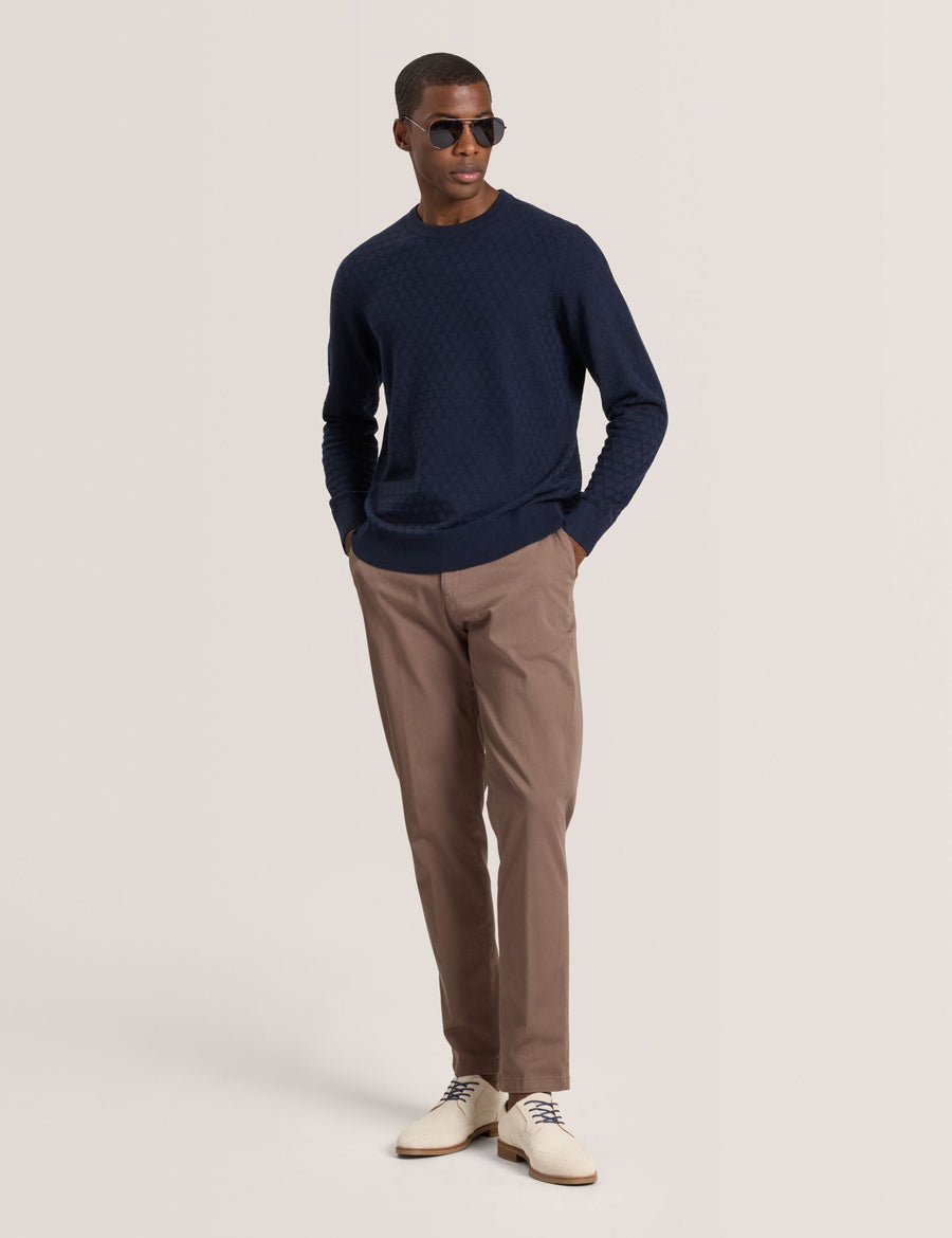 T STITCH LONG SLEEVE CREW NECK SWEATER | NAVY