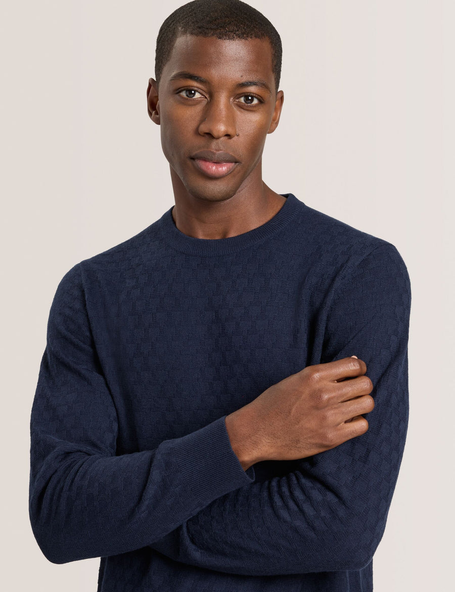 T STITCH LONG SLEEVE CREW NECK SWEATER | NAVY