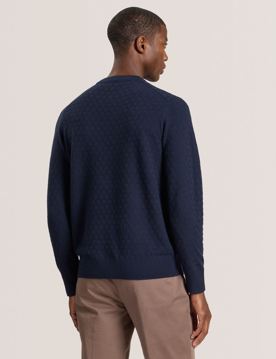 T STITCH LONG SLEEVE CREW NECK SWEATER | NAVY