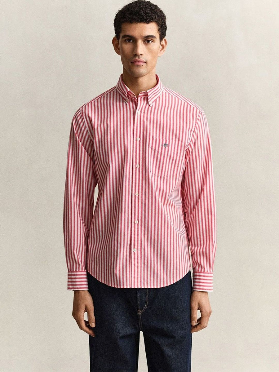 Gant Men Red Striped Regular Fit Classic Poplin Shirt