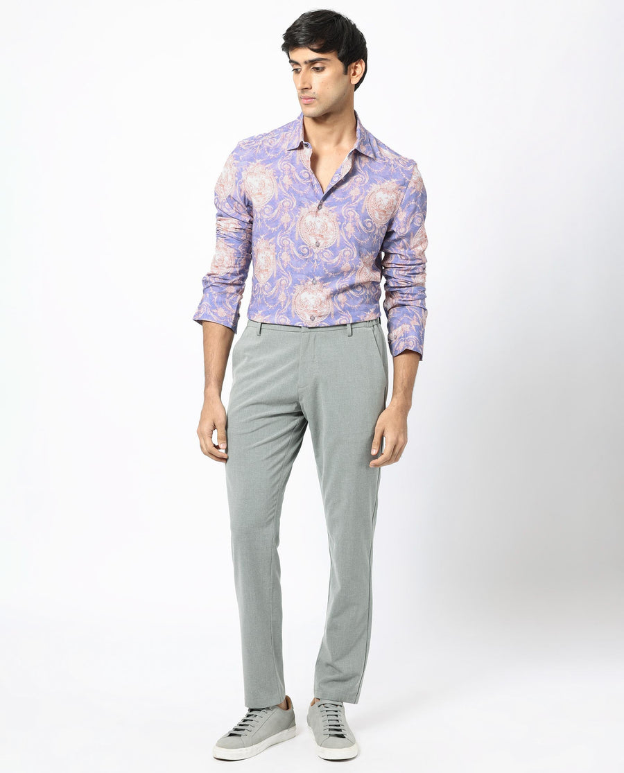 Rare Rabbit Men's Theon Dusky Purple Viscose Floral Print Regular Fit Full Sleeve Collared Shirt