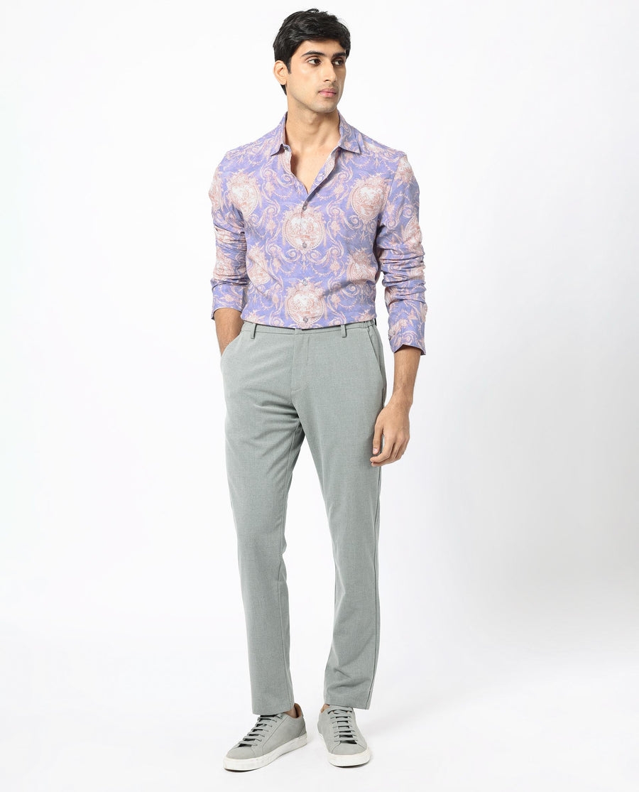 Rare Rabbit Men's Theon Dusky Purple Viscose Floral Print Regular Fit Full Sleeve Collared Shirt