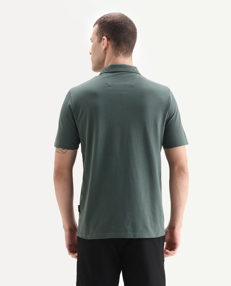 Rare Rabbit Men's Thero-25 Dusky Green Cotton Blend Plain Regular Fit Half Sleeve Polo