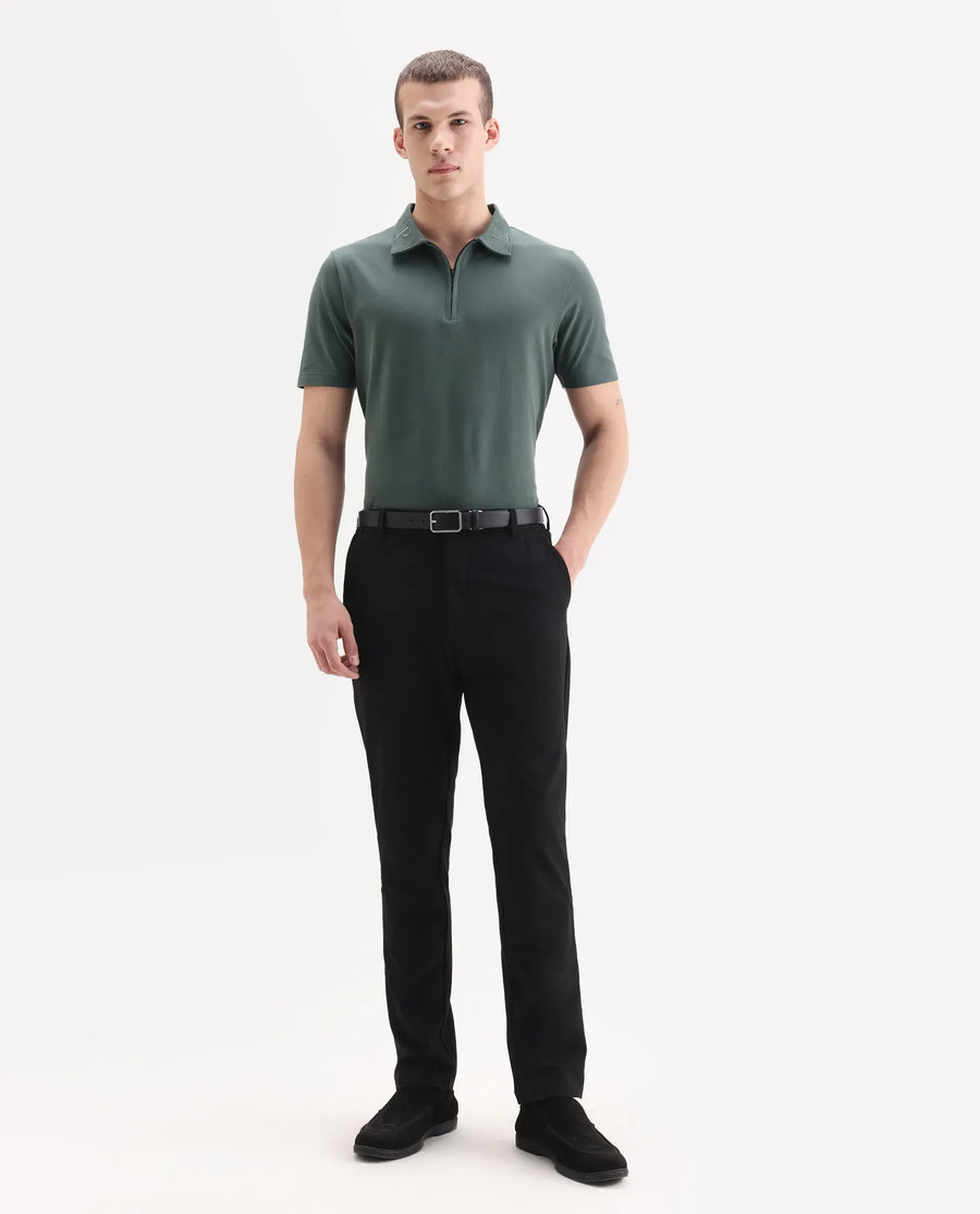 Rare Rabbit Men's Thero-25 Dusky Green Cotton Blend Plain Regular Fit Half Sleeve Polo