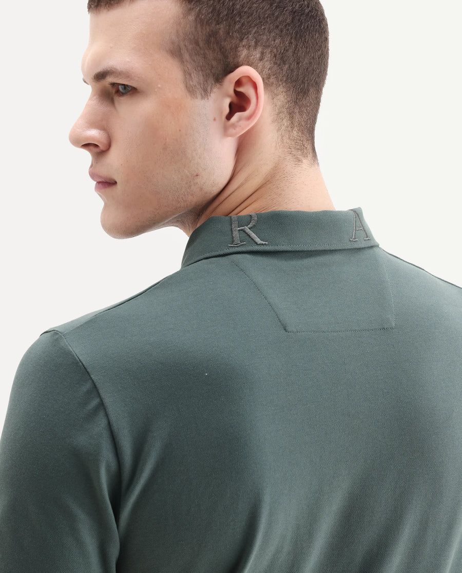 Rare Rabbit Men's Thero-25 Dusky Green Cotton Blend Plain Regular Fit Half Sleeve Polo