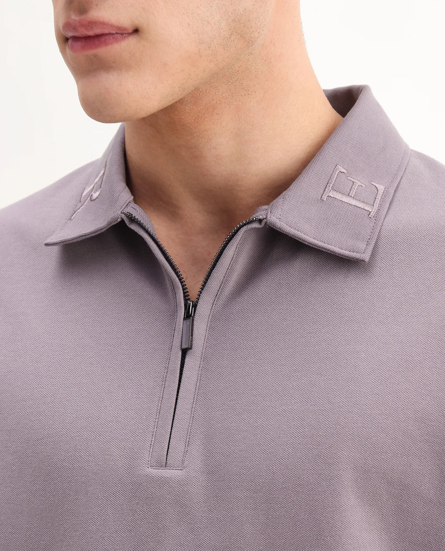 Rare Rabbit Men's Thero-25 Dusky Purple Cotton Blend Plain Regular Fit Half Sleeve Polo