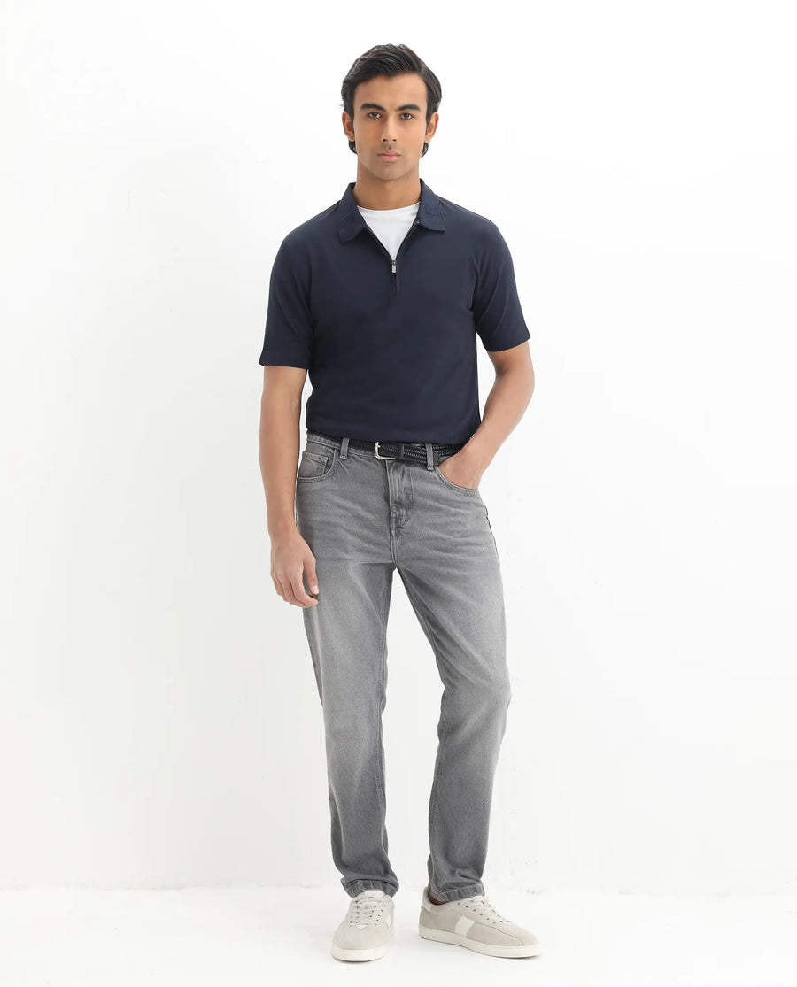 Rare Rabbit Men's Thero Navy Cotton Plain Regular Fit Half Sleeve Polo